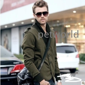 2012 autumn outfit new man cardigan guard coat army green big V collar cotton guard coat leisure men's wear coat 