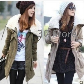 2012 new winter Korean female thickened lamb fur coat Girls High long section of cotton-padded clothes, cotton jacket free shipping 