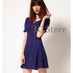 Free shipping New spring and summer fashion models short-sleeved waist Puff sweet love five-pointed star dress