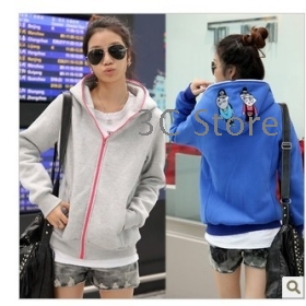 2012 long-sleeved hooded embroidered flower doll thick sweater female models fleece jacket Korean zipper cardigan Spring and Autumn free shipping