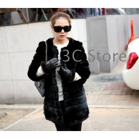 Korean Women new winter fashion wild round neck ladies long section of black  Fur Coat wholesale 3035