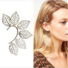 Wholesale 20pcs/lot Gold&Silver Metal Filigree Leaf Ear Cuff/Pierced Ear Cuff, Fashion bajoran ear cuffs/Girl earring Size13*9cm