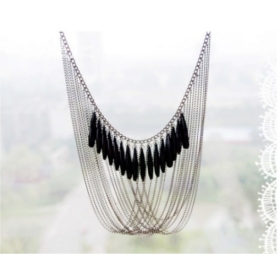 2012 new design 1ps jewelry fashion necklace,black gem and multi layer necklace/sweater chain fashion black waterdrop diamond