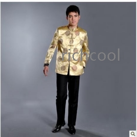 Man yellow tang suit spring/white leisure long sleeve blouse coat of Chinese style restoring ancient ways tang suit 