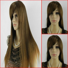 (Envío gratis) de Lady exquisitos de la nueva manera mujeres largas de la recta marrón peluca de pelo Pelucas