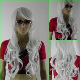  (Free Shipping)2012 New Fashion beautiful White long wavy Synthetic wigs / Cosplay wig