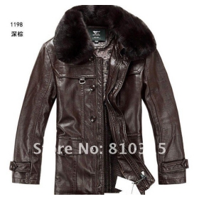 Nye 2012 mænds mærke fashion Erhverv Høj kvalitet fåreskind Locomotive Leather Jacket Dust Coat / M -XXXL