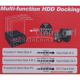 HDD Multi -Function Docking Station 2.5/3.5 Triple SATA HDD USB2.0 2 USB hub kortinlukija 893u2S