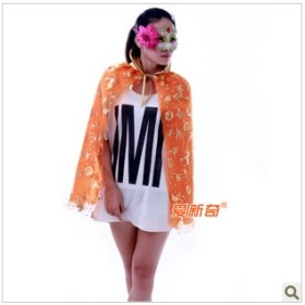 Trajes de Halloween crianças adulto jinling abóbora duplo fio manto + máscara de ouro rosa