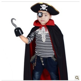 Halloween costumes pirates clothing | adult children's black red cloak + patch + phnom penh cap + pirates hook 