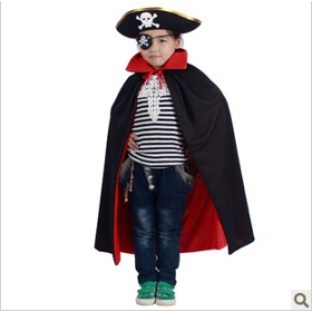 Halloween costumes adult/child black red cloak + flat pirates cap + pirates patch 