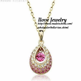 Min.order 20$(can mixed),Italina 18K Gold Plated Austrian Crystal India Girl Pink Necklaces 