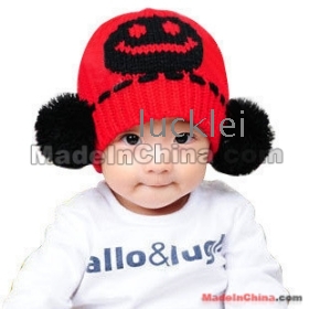  hat winter  autumn and winter yarn cap child hat double ball smiley cap