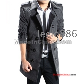Free Shipping Wholesale New arrival 2013 fashion men's windbreaker Korean slim paragraph cowboy Slim leisure woolen jacket length coat