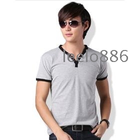 Free Shipping Wholesale New arrival Korean outdoor men's casual Korean short sleeve boys tide fashion slim V neck  T-shirt