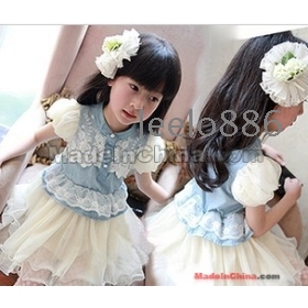 Free Shipping Wholesale Hot Sale Specials new style bow summer girls tutu skirt network denim  dress