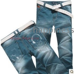 Livraison gratuite bleu de paon mâle de marée épissage impression jeans de cultivent sa moralité Hétéro grands chantiers