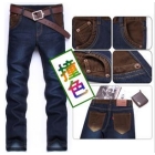  Free Shipping Straight Men's Cultivate One's Morality Leisure Waist Stitching Jeans    