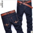 Free Shipping The New Checked Stitching Jeans Straight Cultivate One's Morality Men's Leisure Boom        