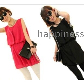 Free Shipping 2013 Ladies Black Chiffon Sleeveless Vest render Of Cultivate One's Morality Dress Mei red