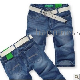 free shipping Man han edition light blue straight type washed denim shorts    