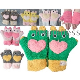 free shipping Special lovely cartoon printed honey bear half refers to warm gloves female