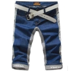 Free Shipping Male 7 Washed Fashion Splicing Straight Jeans     