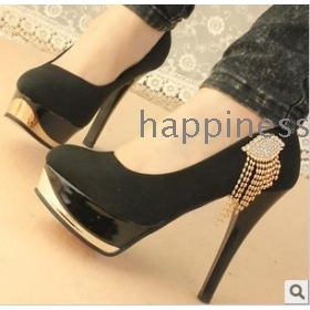 free shipping  high shoes waterproof sexy diamond tassel fine with women      