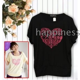  free shipping Han edition fresh lady love letters printed cotton round collar short sleeve T-shirt 