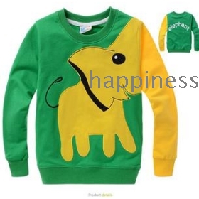  free shipping Children's cartoon printing of pure cotton terry green for long sleeves       