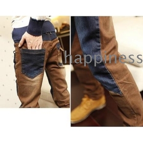 free shipping Bump color stitching jeans brown tide men jeans    