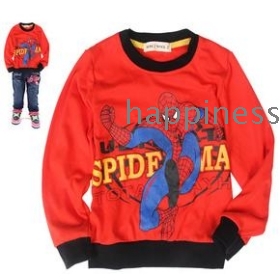  free shipping Cartoon children spider-man long-sleeved red 13001 printed cotton        