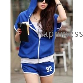 free shipping Joker Jeisure Cardigan T-shirt + Shorts Suits Yellow Blue  Gray S M L   