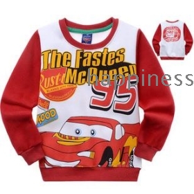  free shipping Cartoon red cars printing mill and fine hair long sleeve T-shirt        