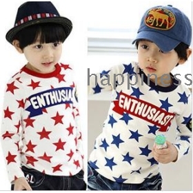  free shipping Children's wear boys long sleeve five-star design T-shirt render unlined upper garment    