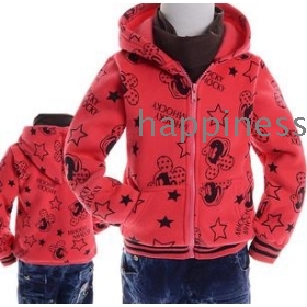free shipping 8809 cartoon printed cotton mill and fine hair with red hat coat        