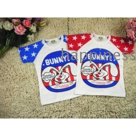  free shipping Summer section 3-8 private five-star white rabbit T-shirt sleeves   