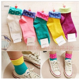 Lovely autumn  flanging wave point into color candy color socks female cotton socks 