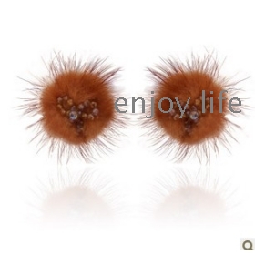 UMI in South Korea winter rabbit hair wool crystal bowknot stud earrings 