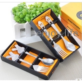  portable new strange cute cartoon handle stainless steel fork spoon set A502 