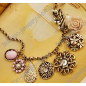 Wholesale -New Charming crystal coral charm flower rose Necklace  #E581