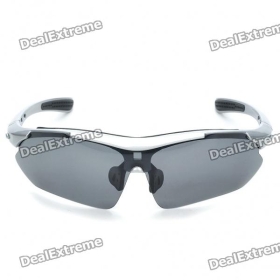 UV400 Protection PC Lens Resin Frame Sunglasses/Goggles Set - Silver Frame SKU:90545