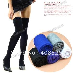 Over The Knee Socks Thigh High Cotton Stockings Thinner 5 Colors Black, White, Grey , Bluefor Selection free shipping 3226