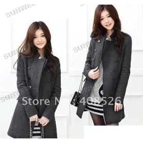 Winter New Korea cheap Slim Fit Women's Coat stand-up Collar Double-breasted Thicker Warm Wool Overcoat free shopping 3489