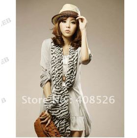 Wholesale 5pc/lot Chiffon Yarn Zebra Print Scarf Black with White FREE SHIPPING 5969