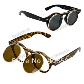 2013 New Retro Steam punk Men/Women's Sunglasses Flip Up Round Glasses Free Shipping 8102 b003