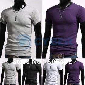 New Arrival Men's Stylish Casual Tight Slim V-Neck Short Sleeve T-shirt Four Size S/M/L/XL 3324