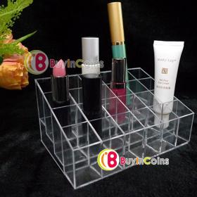 24 Trapezoid Clear Lipstick Makeup Display Stand Cosmetic Organizer Holder Case #28320