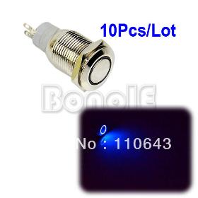 10pcs/Lot Wholesale DC12V Auto Car LED Metal Switch Latching DC12V Push Button Switch with Blue LED Indicator 0180