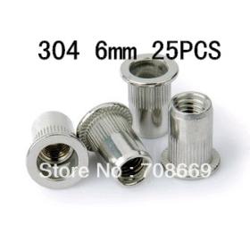 6mm * 25pcs plana de acero inoxidable Rivet Nut Rivnut Insertar Nutsert ciegos fijación tuerca